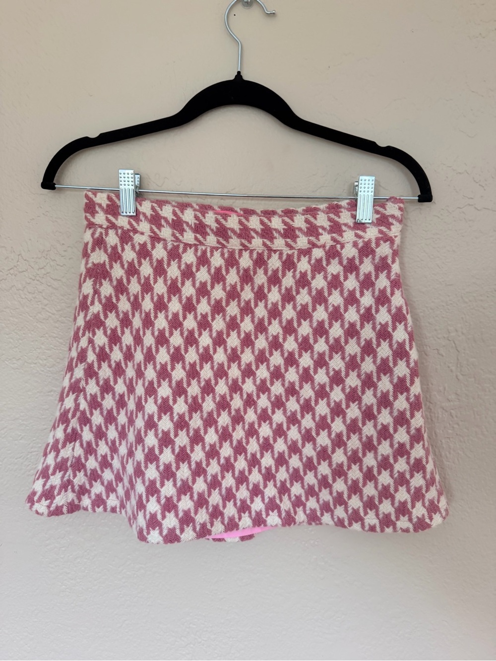 Pink Houndstooth Knit A-Line Skirt